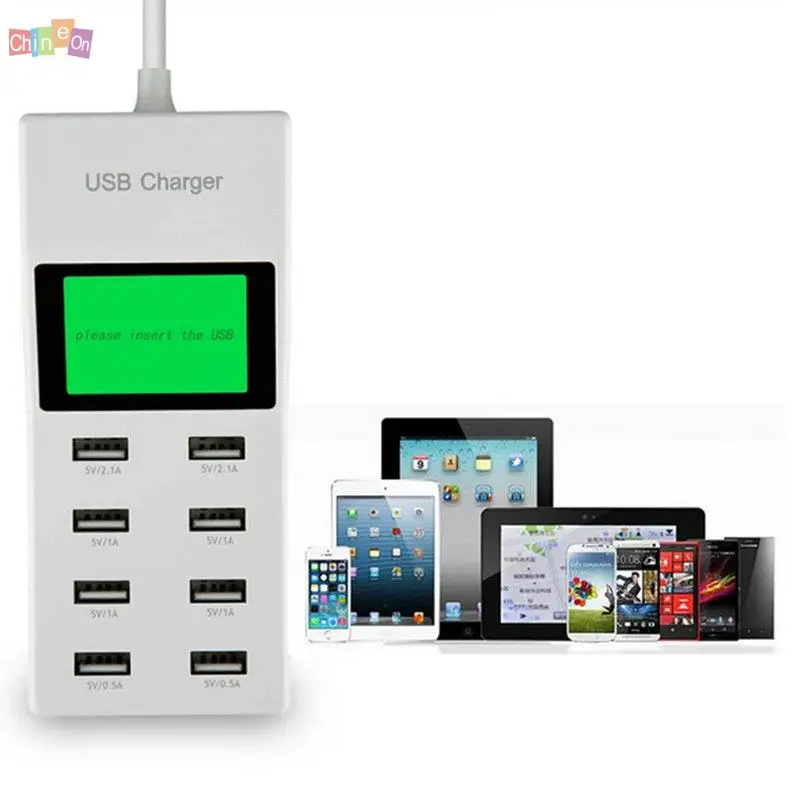 

EU/US/UK Plug Universal 8 Multi-Port USB Wall Power Adapter LCD Display Charger For Phone Tablet