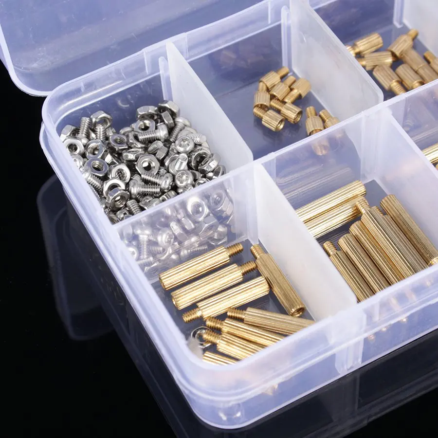 

WALFRONT 270Pcs/Set M2 3-25mm Male to Female Brass PCB Standoff Screw Nut Assortment Kit Set