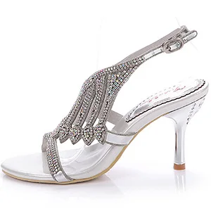 G-SPARROW летние со стразами на высоких каблуках Stiletto Сандалии на каблуке Стразы банкетные туфли Для женщин Серебристая Свадебная обувь 11(США - Цвет: Серебристый