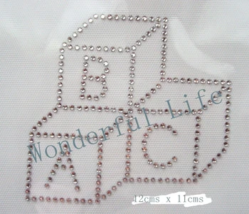 

Free shipping ABC BABY BLOCKS Rhinestone Iron on heat Transfer Hot fix Motif crystal rhinestone transfer