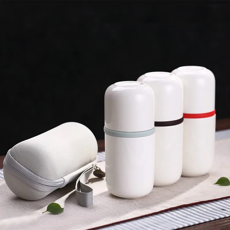 

High Quality Chinese Porcelain Tea Set Portable Ceramic Tea Bottle with portable bag Good Travel Tea Set Ceramic cup