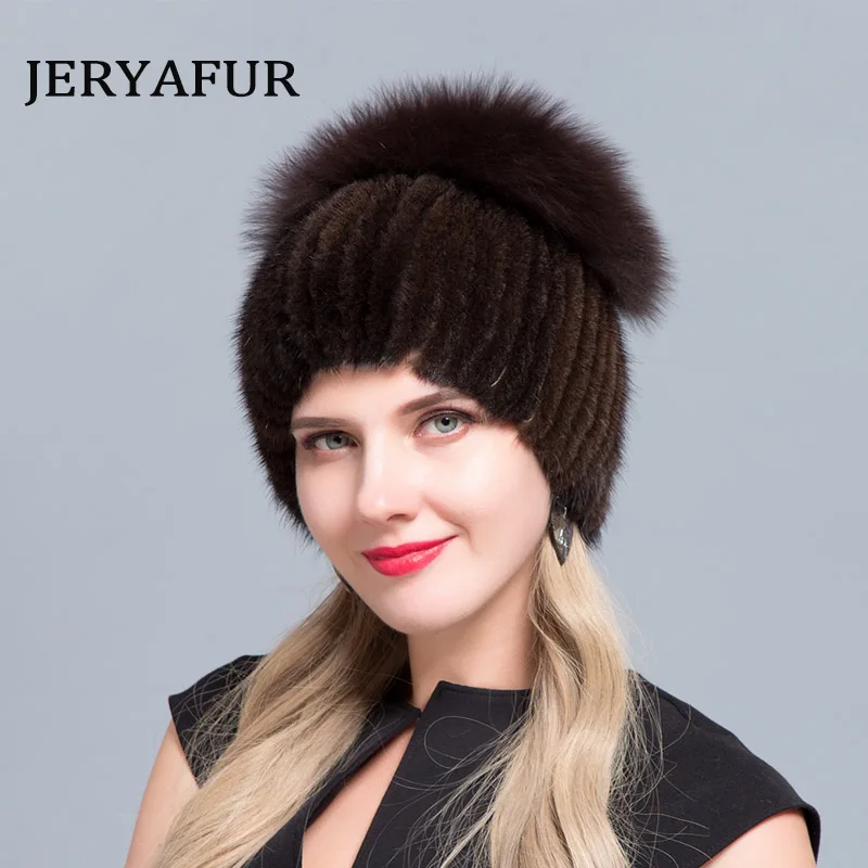JERYAFUR Модные Бейсболки beanies для натуральной лиса, норка для женщин имеет женские натуральные зимние шапки вертикальные Диаманте высокого качества - Цвет: COLOR5