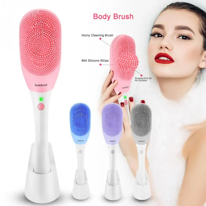 Electric Silicone Bath Instrument Body Brush with Handle for Massager