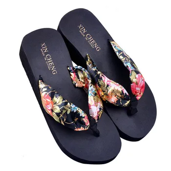 

ABDB Women Bohemia Floral Beach Sandal Wedge Platform Thongs Slippers Lady Flip Flops