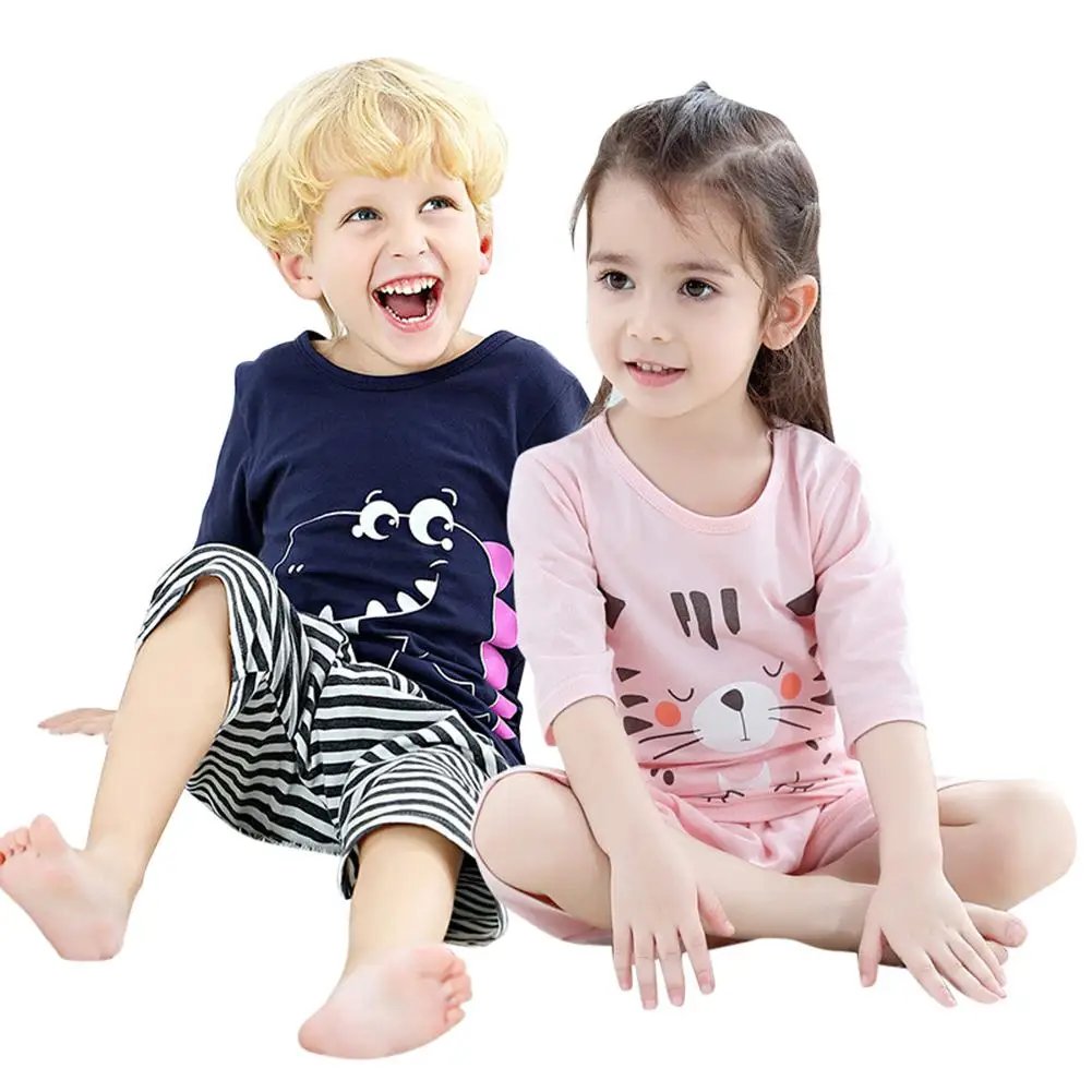 

Kids Home Pajamas Set Half Sleeve Tops+Pants Cute Pattern Children Sleepwear