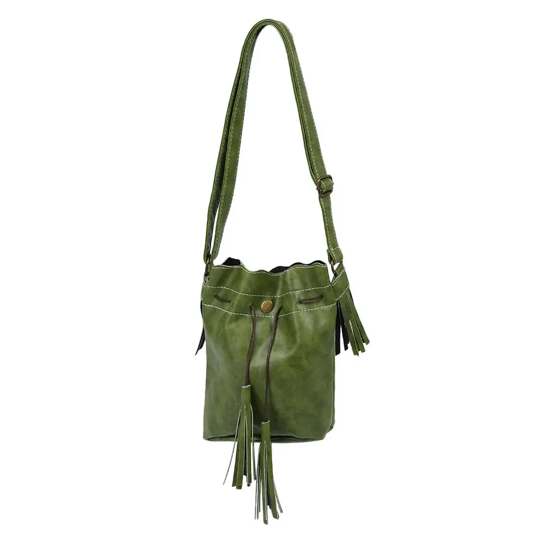 

Women bag Tassel fashion bucket bag pu leather patchwork women shoulder bag messenger bag women handbag green