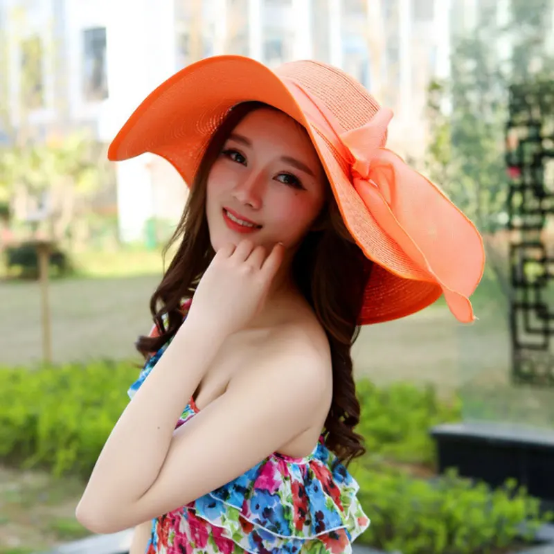 النساء كبير Bowknot مرن قبعة الشمس طوي القش واسعة بريم الصيف شاطئ كاب TY66 النساء كبير Bowknot مرن قبعة الشمس طوي القش واسعة بريم الصيف شاطئ كاب TY66