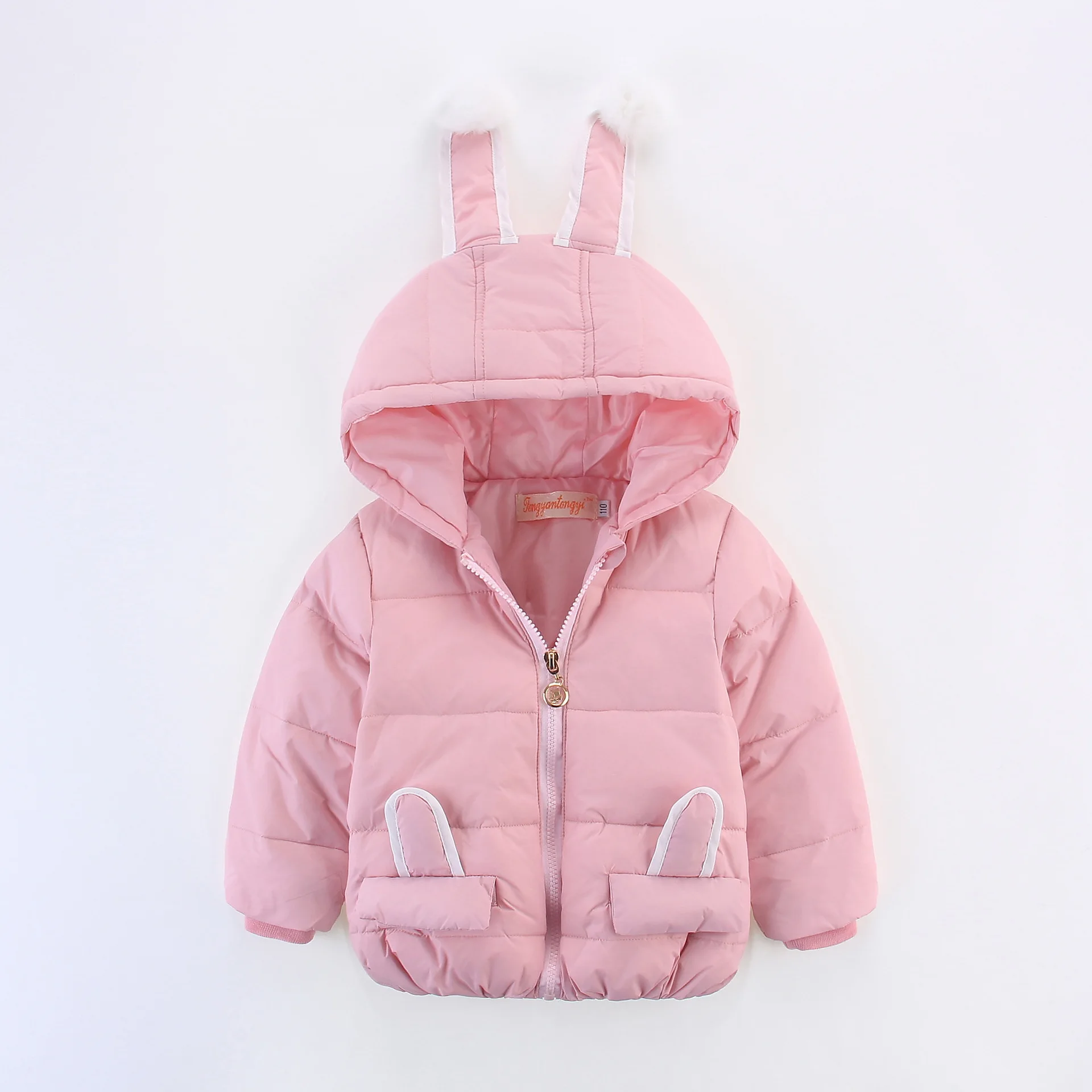 Новинка детская куртка-пуховик для маленьких девочек детская куртка на пуху с милыми кроличьими ушками на капюшоне