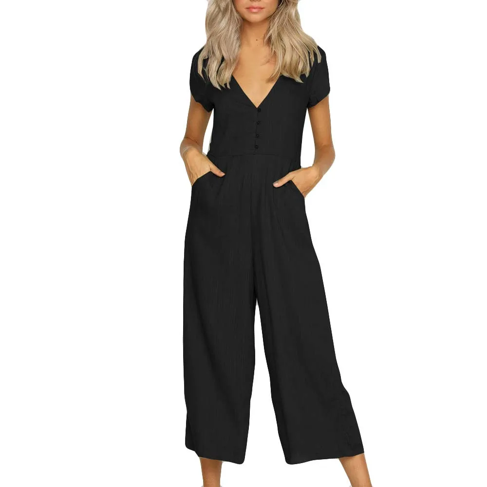 

2019 MAXIORILL NEW Womens V-Neck Short Sleeve Strappy Holiday Long Playsuits Trouser Jumpsuit самские брюки Wholesale T3