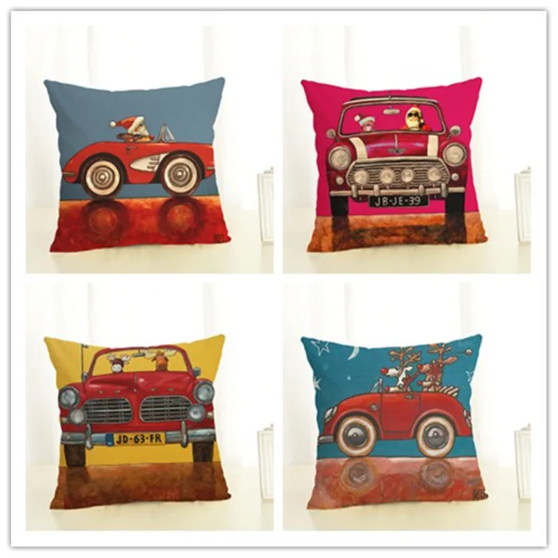 

Christmas Cartoon Creative Cushion Cute Christmas Car Dog Letter Printing Happy holiday Throw Pillow Pillowcase Sofa