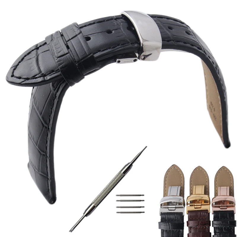 

Genuine Leather watchband Black Brown for Tisot T-CLASSIC LE LOCLE AUTOMATIC T41.1 Silver Gold Butterfly Buckle Strap