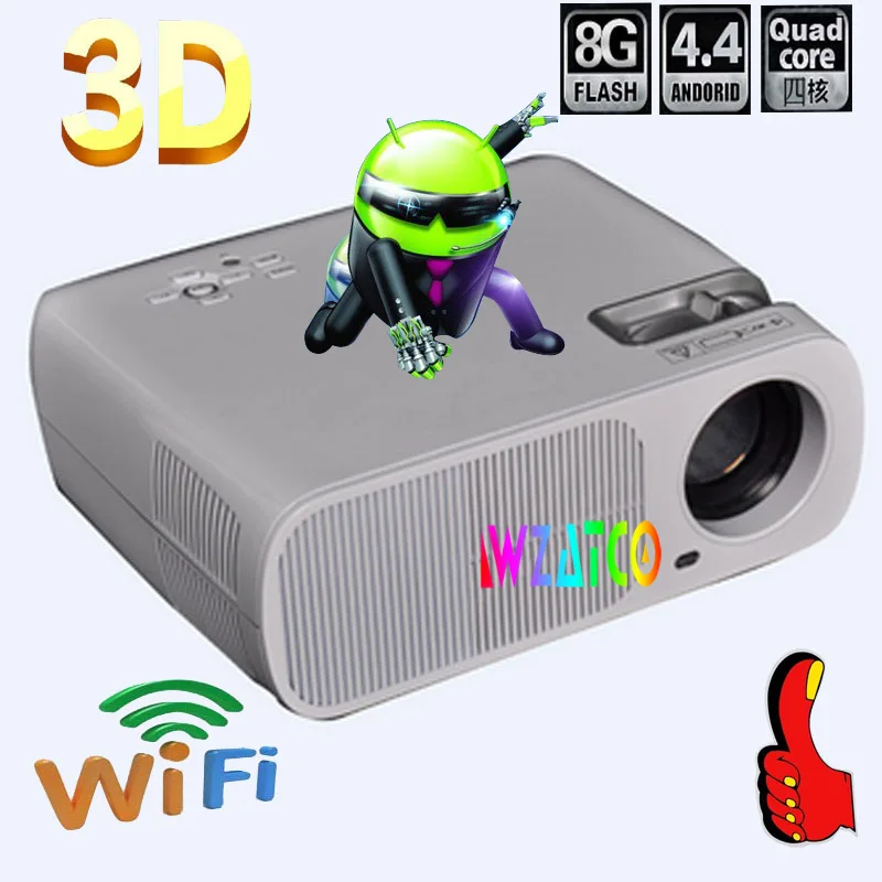 Wireless LCD LED Android 4.4 Wi-Fi Miracast HD Видеопроектор 1080 P 3D Bluetooth 4.0 Для Домашнего Кинотеатра