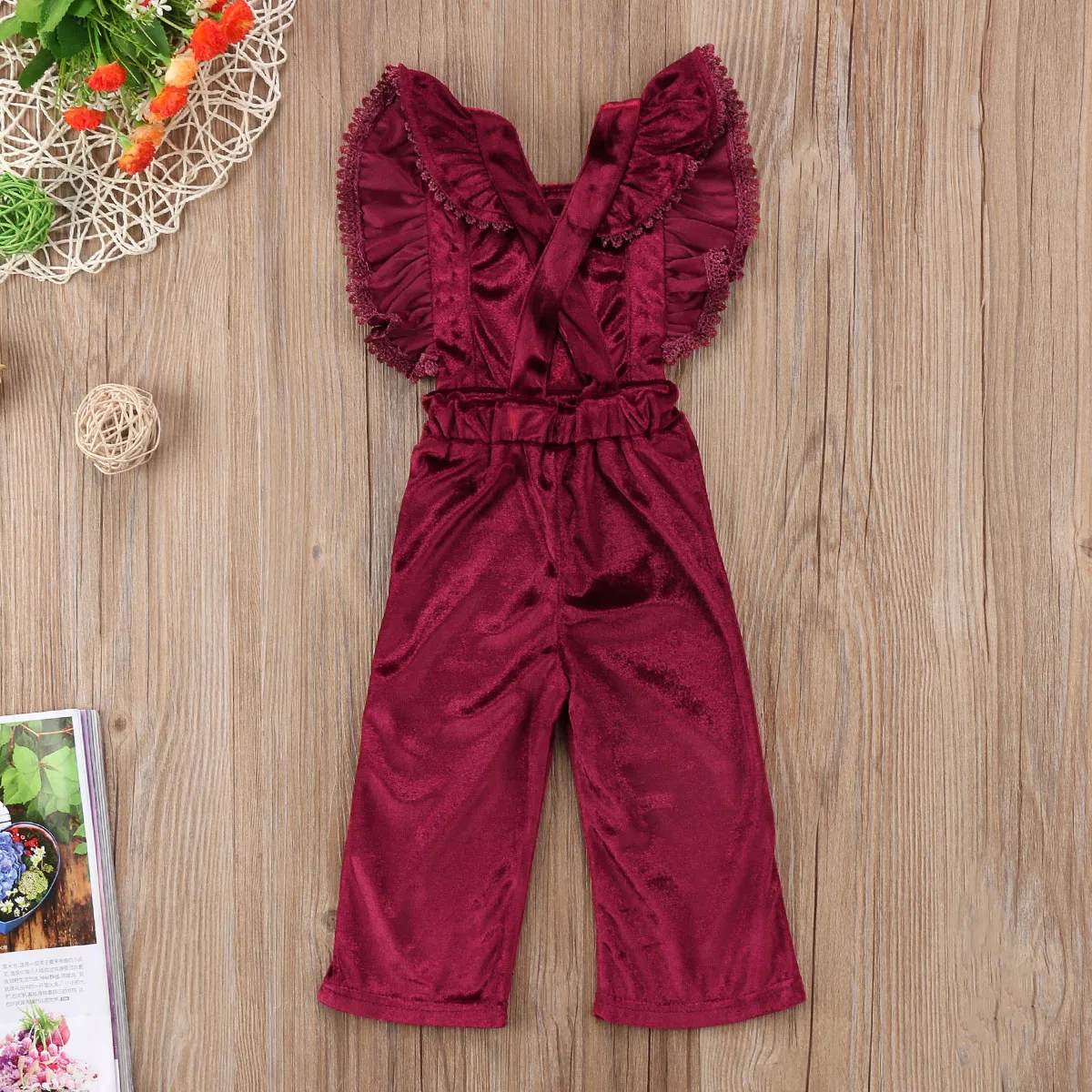 Модный Детский вельветовый комбинезон с рукавами-крылышками для маленьких девочек Комбинезон с открытой спиной комбинезон одежды снаряжение