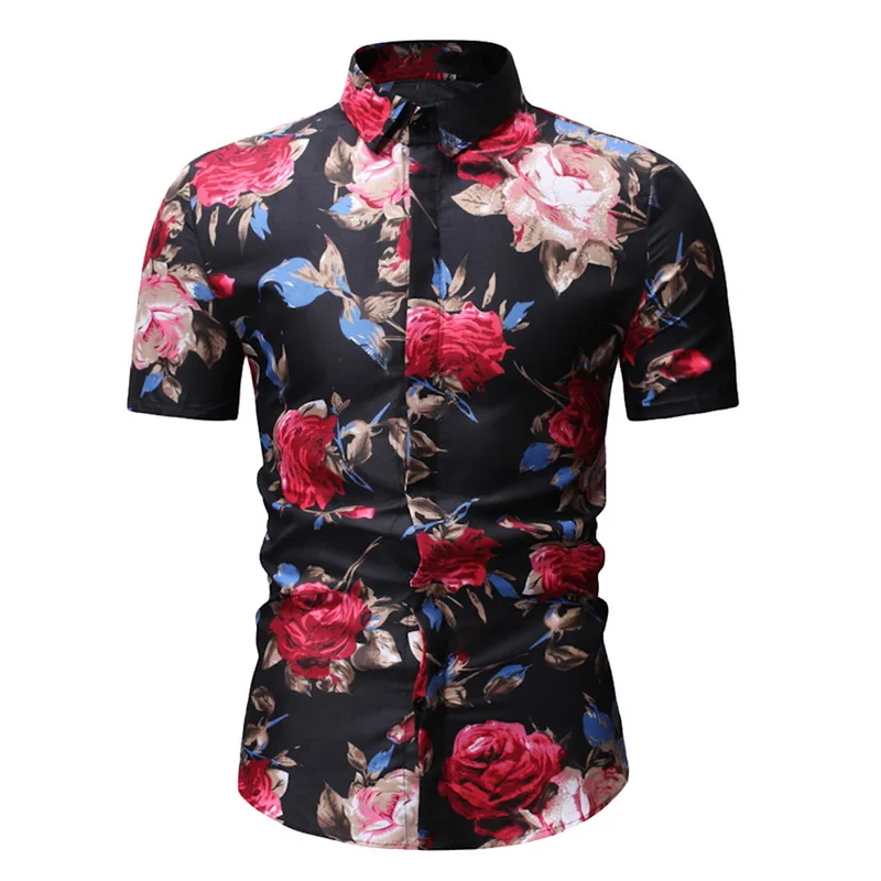 Мужская рубашка с цветочным принтом, Классическая, Мужская Цветочная гавайская рубашка, летняя, короткий рукав, приталенная, с цветочным принтом, пляжные рубашки, мужская одежда - Цвет: Style 2