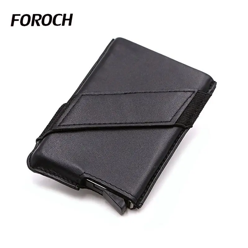 

FOROCH Rfid Wallet Mini Genuine Leather Business Aluminium Credit Card Holder Purse Automatic Pop Up Card Case 469