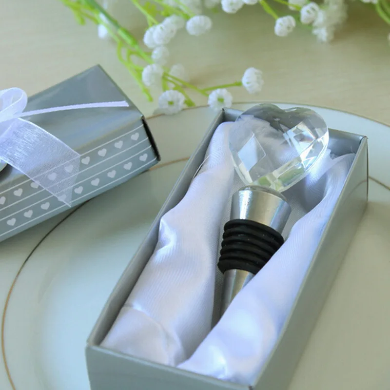 FREE SHIPPING 50pcs/Lot Heart Shaped Crystal Wine Bottle Stopper Wedding & Bridal Shower Favors