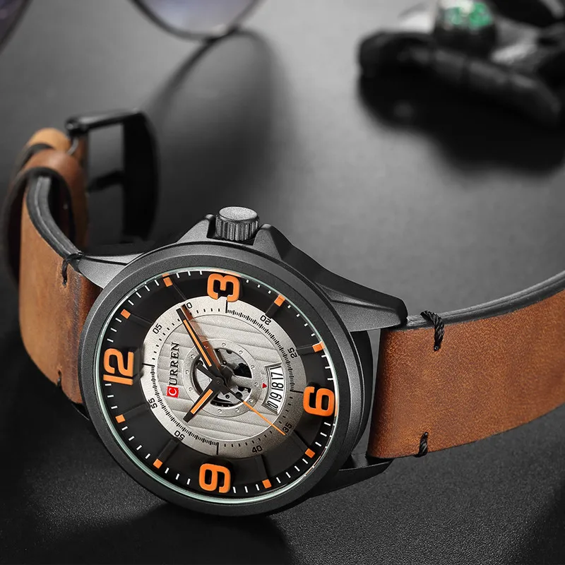 Relogio Masculino Curren Military Sport Men Analog Quartz Watch Waterproof Leather Strap Round Mens Watches Casual Male Clock