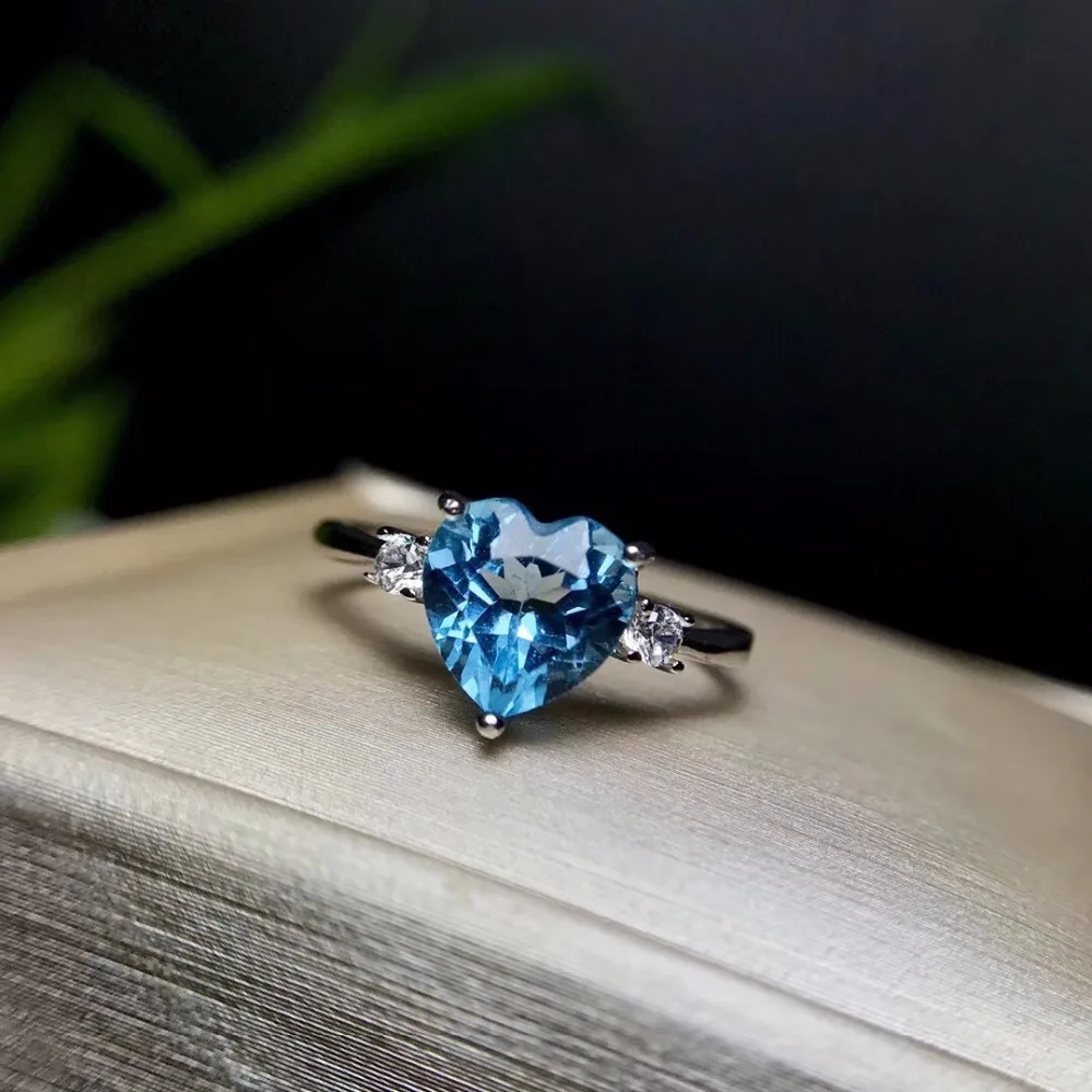 Uloveido 925 серебро натуральный голубой топаз сердце кольцо классический стильный