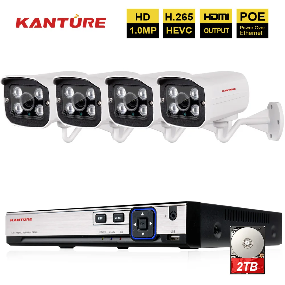 KANTURE h.265 4CH 5MP POE NVR комплект 4 шт. IP66 металла/открытый 720 P 1.0MP HD ip камеры