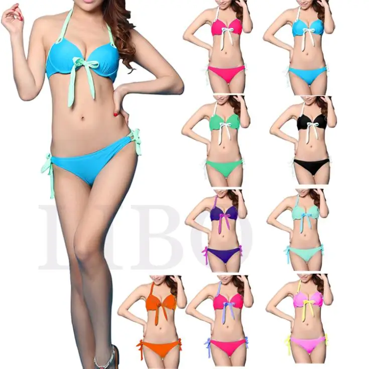 

New Sexy Candy Color Push-up Padded summer Women bikini set Swimwear multicolor color Swimsuits Bandeau Top Beach Wear