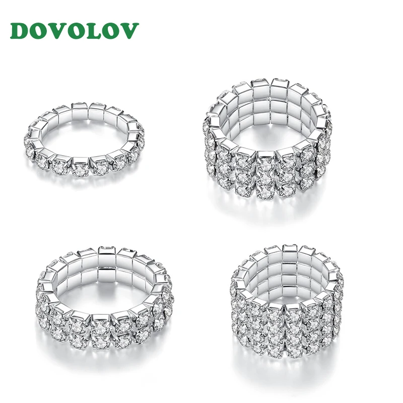 

Promise Ring Inlaid Unique Engagement Wedding For Women 1/2/3/4 Layers Zinc Alloy Jewelry Silver Female Resizable Ring D5