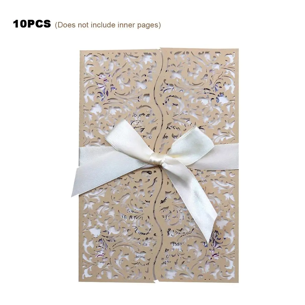  10PCS Party Invitations Infrared Cutout Invitations European Flower Wedding Invitations with Bows - 33028145336
