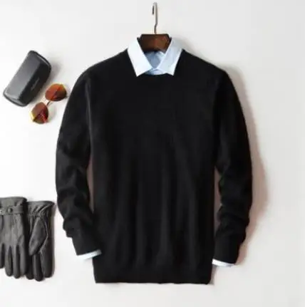 Кашемировый хлопковый мужской свитер на осень и зиму, вязаный однотонный пуловер в простом стиле, мужской свитер с v-образным вырезом - Цвет: o neck  black