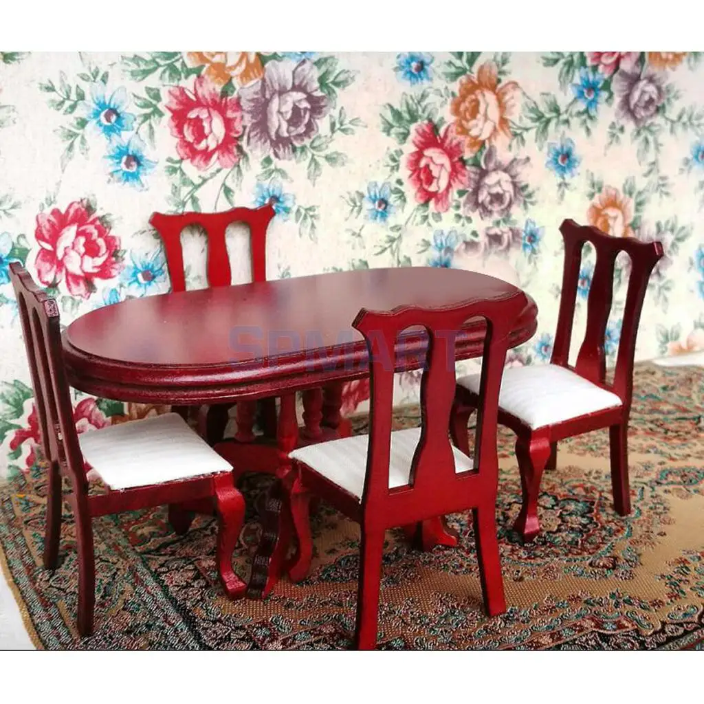 1/12 Scale Dollhouse Dining Room Furniture Table with 4 Chairs Set | Игрушки и хобби