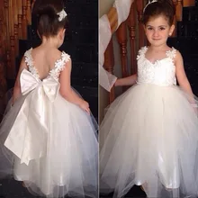 Милые Платья с цветочным узором для девочек с v-образным вырезом и двумя бретелями длиной до пола с аппликацией детское платье пышные платья с открытой спиной