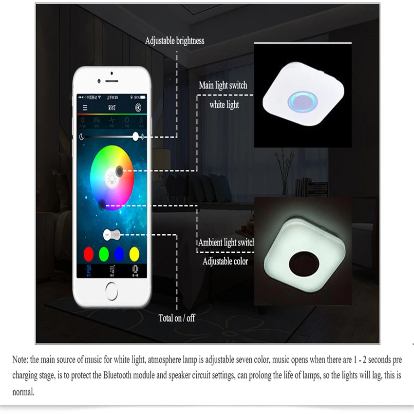 Современный 24 Вт музыкальный потолочный светильник с динамиком, мобильный телефон приложение Bluetooth дистанционное управление Светодиодный светильник для гостиной Beroom