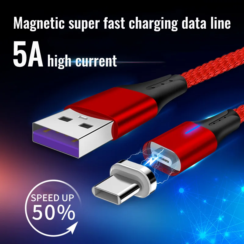 Магнитный кабель для передачи данных type C 5A USB C для быстрой зарядки с нейлоновой оплеткой USB-C Магнитный кабель для зарядного устройства для huawei mate 20 P20 Pro