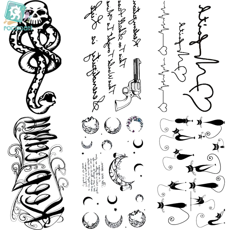 Rocooart HC151-175 للماء وهمية الوشم تصفيف أدوات ملصقات الأفعى مسدس أسود ريشة المؤقتة الوشم وشم على شكل رسوم للجسم