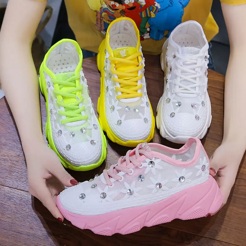 

YOUBROER Loafers Women's Shoes New Mesh Surfacing Platform Platform Wedge with Hollowed-out Lace Sneakers