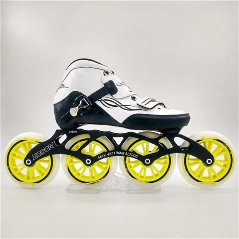 Стоит углеродного волокна стекловолокна скоростные роликовые коньки черно-белые детские соревнования для взрослых уличные гонки спортивная обувь тренировочные Patines - Цвет: White 3
