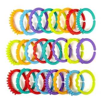 

24pcs/lot New Rainbow Ring Connected With The Hand Ring Baby Car Hanging Kids Bed Hanging Card Teether Toys For Children
