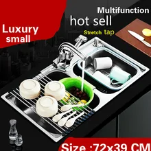 Квартира Роскошные кухня двойной паз раковина универсальный мыть овощи 304 нержавеющая сталь Лидер продаж 72x39 см