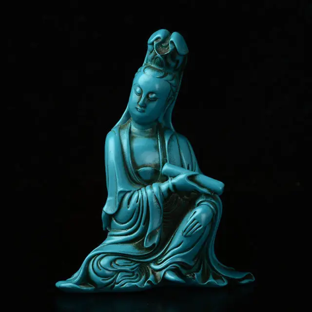 

Elaborate Chinese old collections Hand-carved artificial Turquoise resin Guanyin Statue