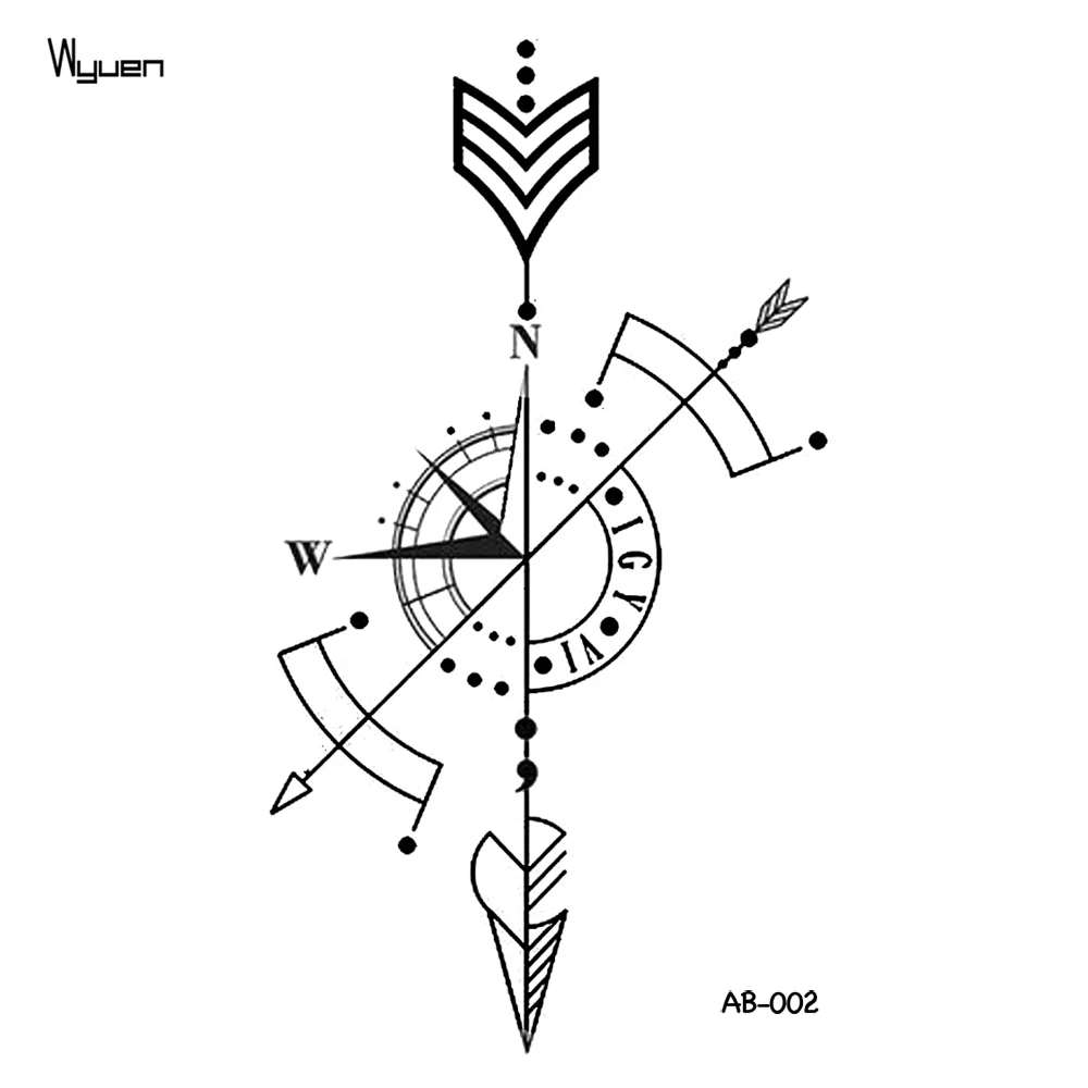 Wyuen цветок стрелка Временные татуировки Стикеры татуировки для Для женщин пикантные Для тела Книги по искусству Водонепроницаемый Для мужчин ручной Поддельные татуировки 9.8x6 см AB-005