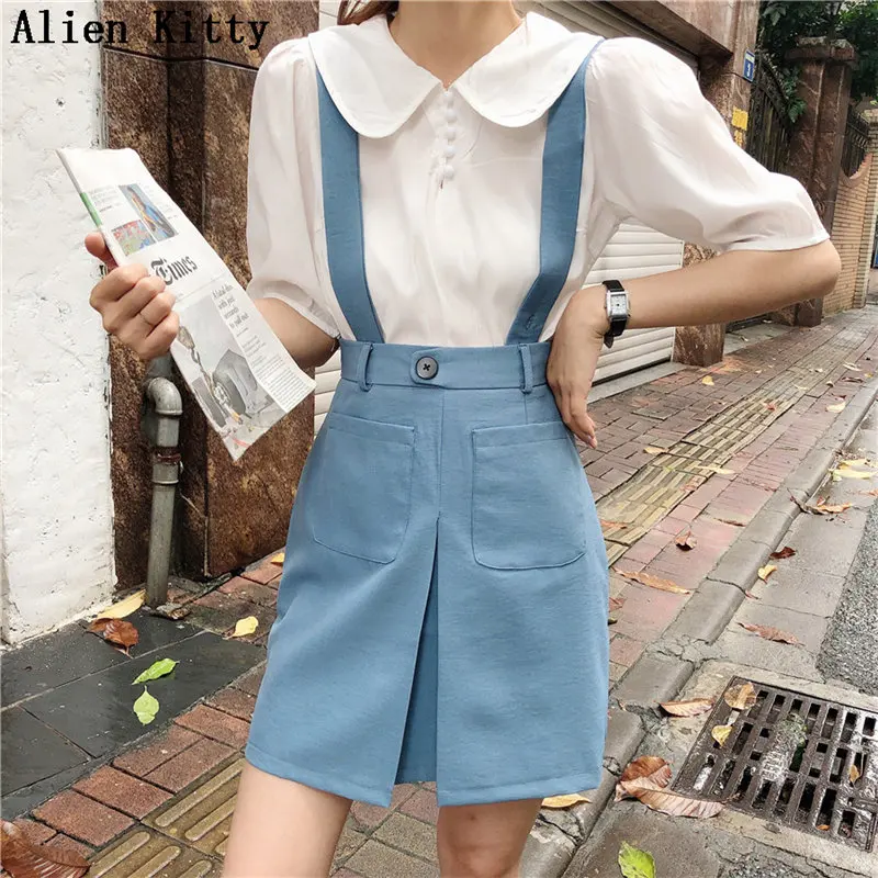 

Alien Kitty 2019 High Waist Sweet Solid Loose Fashion Stylish Summer Elegant Casual Ladies Overalls Fresh Plus Skirt 2 Colors