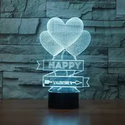 3D Led визуальное Happy Святого Валентина подарки 7 цветов Ночная Любовь Сердце шар атмосфер настольная лампа Usb Творческий светильник