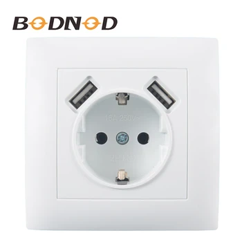 

USB Wall Socket Electrical 2 Way Plug Power White Outlet 5V 2A Flush Mounted EU Square Schuko For Smartphone Tablet Office LC-19