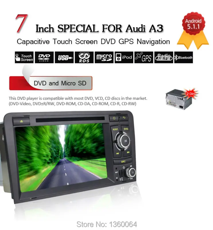 Clearance 7" Android 5.1.1 GPS Navigation 1024*600 Car Quad Core Double Din Radio Head Unit For Audi A3/S3 Radio System Auto DVD Player 4