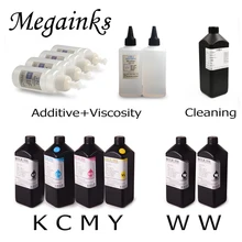 6 флаконов 500 мл Светодиодный УФ-чернила+ 500 мл чистящая жидкость+ 500 мл покрытие+ 100 мл добавки+ 100 мл вязкость для Epson планшетный струйный принтер