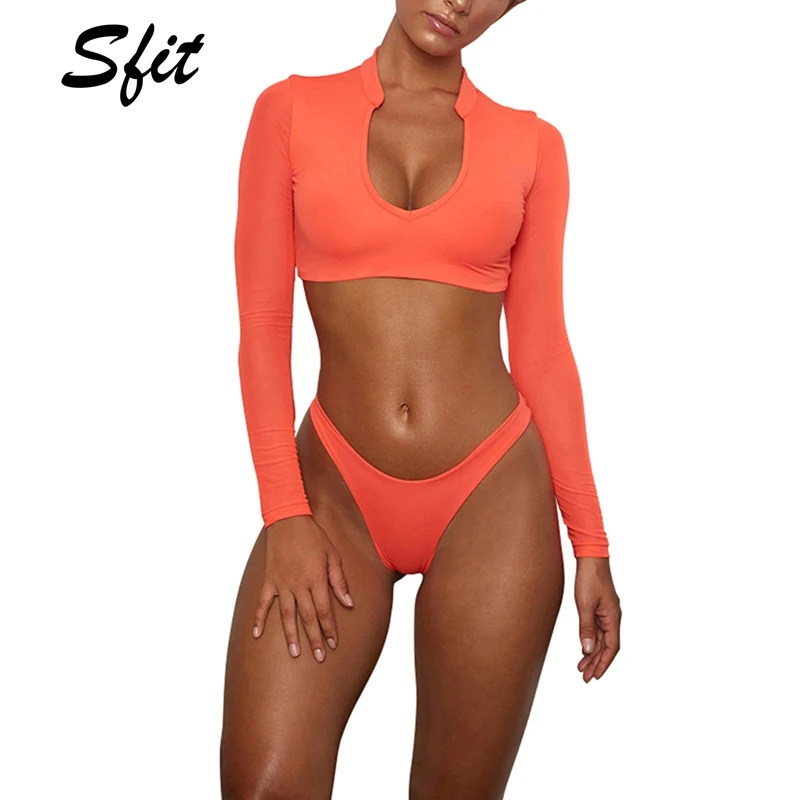 Sfit летний женский сексуальный с низкой талией Rash Guard бикини костюм длинным