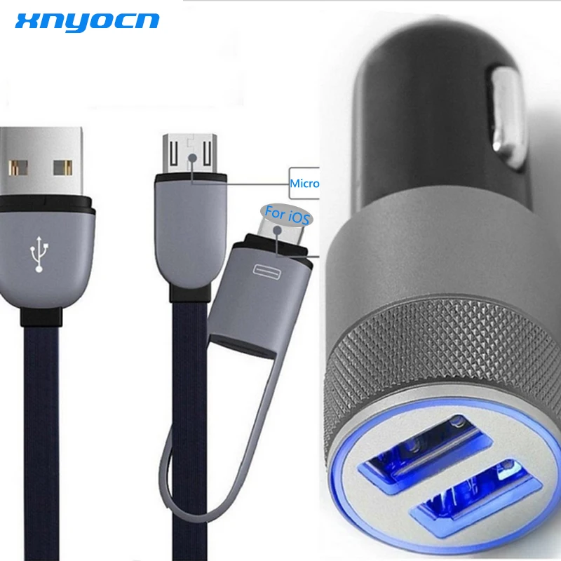 2 Port 3.1A Dual USB Cell Phone Car Chargers + 2in1 3ft 8-pin & Micro USB to USB Cable for Iphone 6 plus 5s 4s Samsung Galaxy
