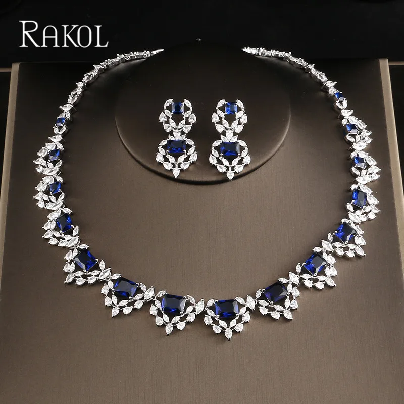 

RAKOL Shiny Dazzling Austrian Crystal Necklace Earrings For Women Bridal Wedding Jewelries Set Fashion CZ zirconia Jewelry