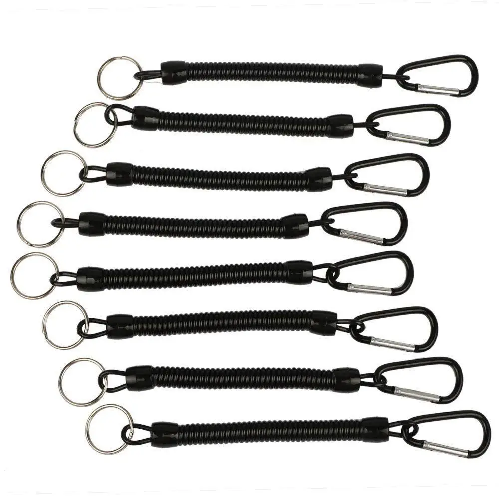 

Black Fishing Lanyard Accessories Plastic Retractable Coiled Tether with Carabiner for Pliers Lip Grips Tackle Fish Tools (Pac
