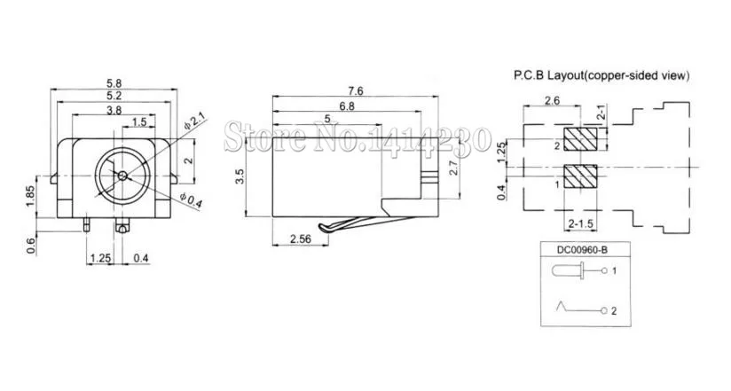 10 шт. DC Jack DC-096 2,1-0,48 мм 2,1x0,48 мм DC разъем питания 2,1*0,48 мм