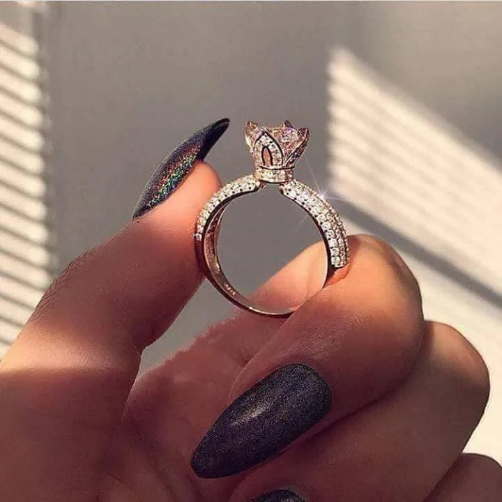 Luxury Female Snowflake Ring Fashion Yellow Rose Gold Color with Big Crystal Zircon Stone Vintage Wedding Rings For Women | Украшения и