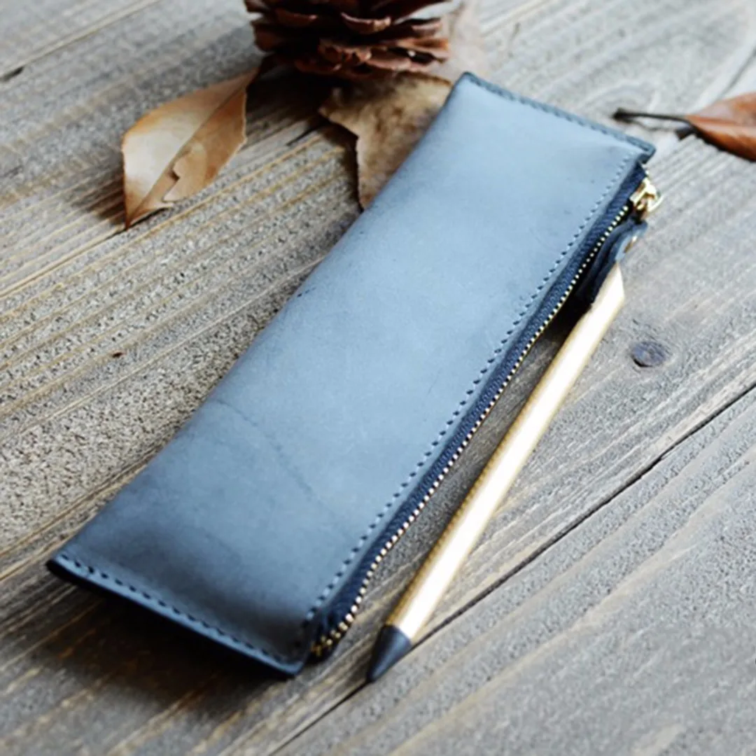 1pc  Leather Zipper Pen Pencil Bag Case Holder Storage Sleeve Pouch 217*63mm
